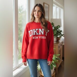 DKNY Women's Bold Red Crew Neck Sweater